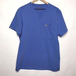Figs Leon Scrub Work Top Mens Size M Blue Pocket V-Neck Stretch FM1500 Shirt
